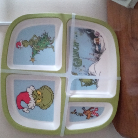 dr seuss Holiday Grinch Bamboo Divided Plate Poshmark